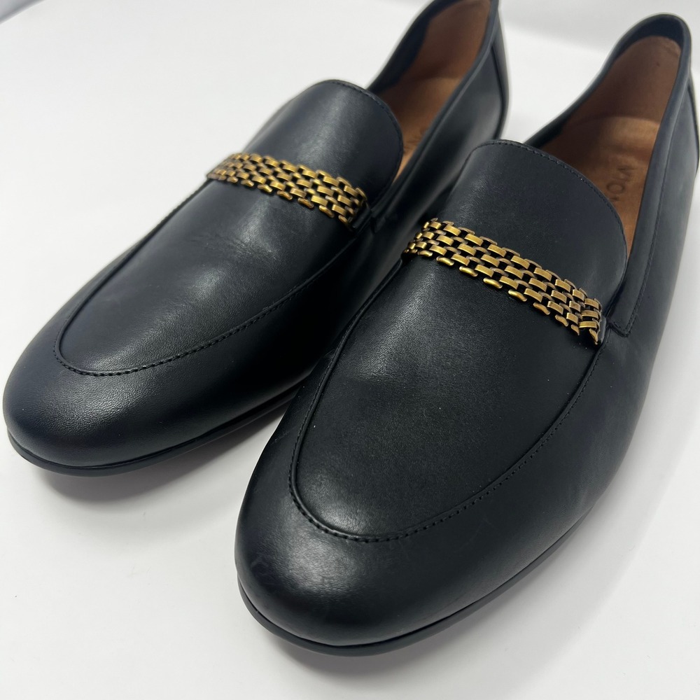 Vionic Charlotte Black Leather Gold Chain Link Loafers Womens Size 9 - Picture 3 of 7